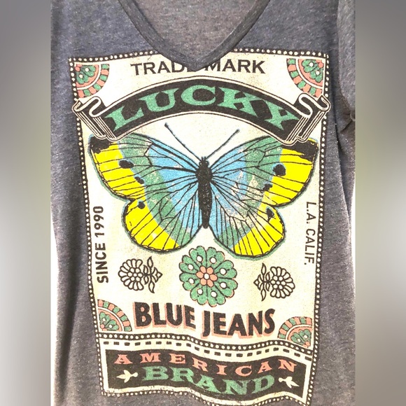 Lucky Brand V-Neck Lucky American Brand Graphic Tee Boho Shirt Top women's med - Picture 3 of 5